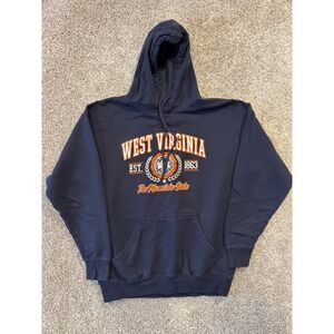 West Virginia Sweatshirt Mens Large‎ Navy Blue Hoodie The Mountain State